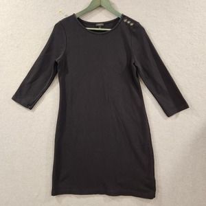 Talbots Knit Dress Long Sleeve Button Detail Casual Black Dress M‎ 100% Cotton